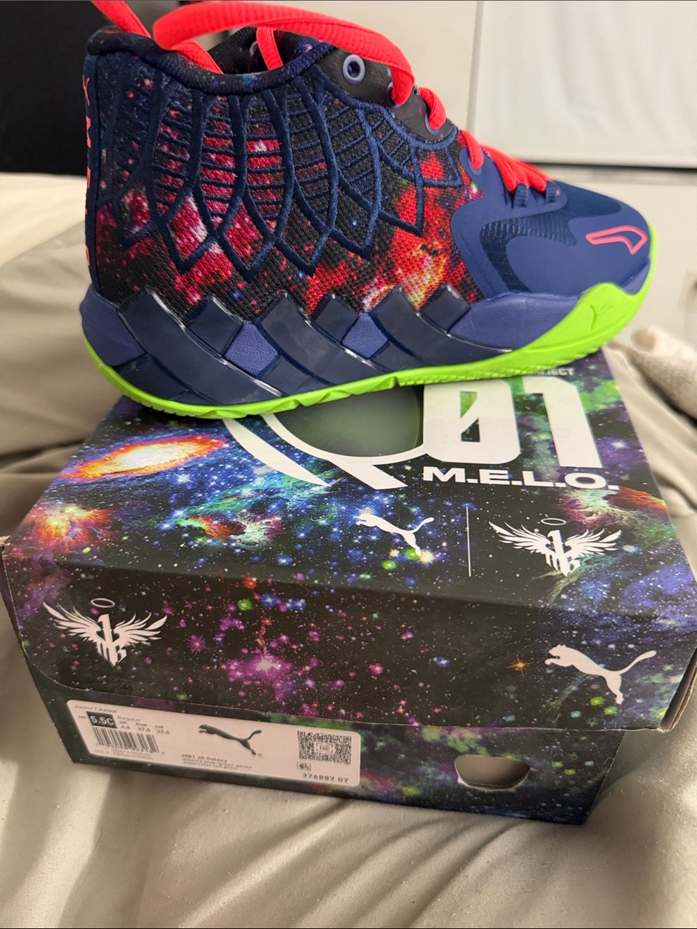 Puma Kids' Melo High-Top Sneakers in Navy, Red, Neon Green